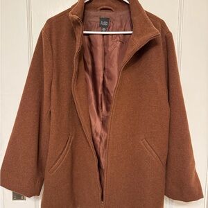 Eileen Fisher Womens Coat PM Cinnamon Brown Italian Wool Large